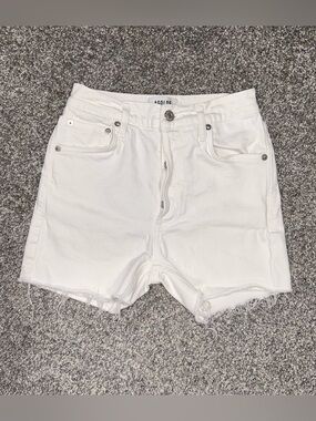 Agolde White Denim High-Rise Button-Fly Raw Hem Cut Off Long Shorts 24” Waist